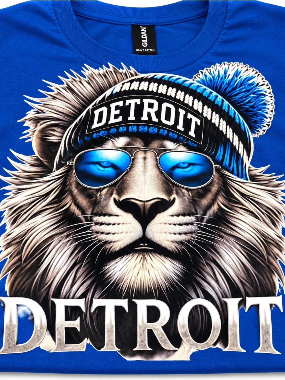 Gildan Royal Blue Lion Detroit Graphic Tee